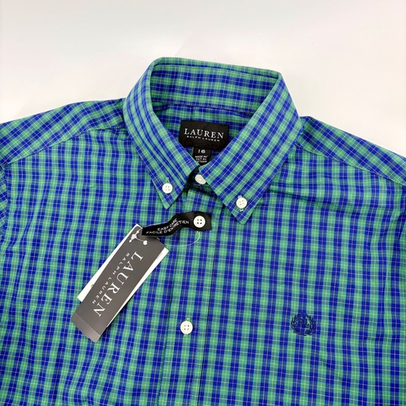 Lauren Ralph Lauren Other - Lauren Ralph Lauren‎ Kids Button Down Green & Navy Plaid Shirt Sz 16R NWT